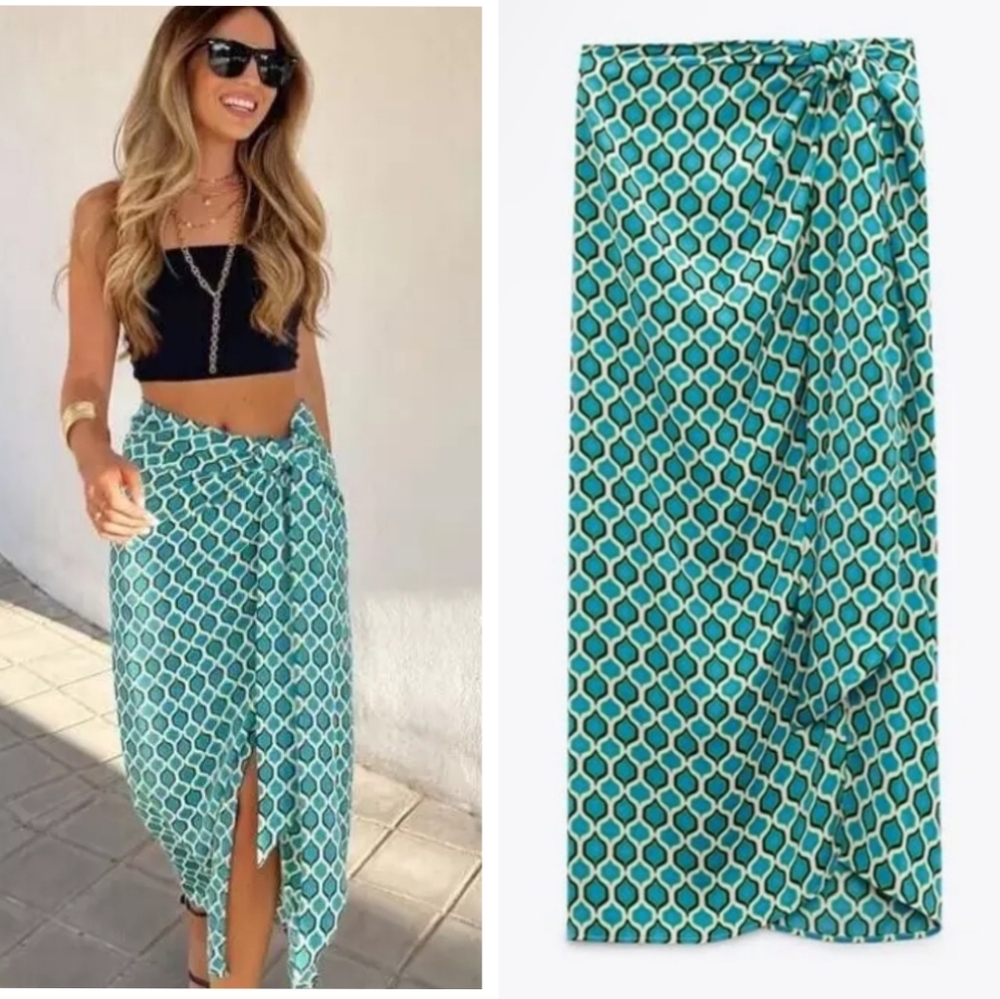 ZARA GEOMETRIC PRINT MIDI SKIRT
